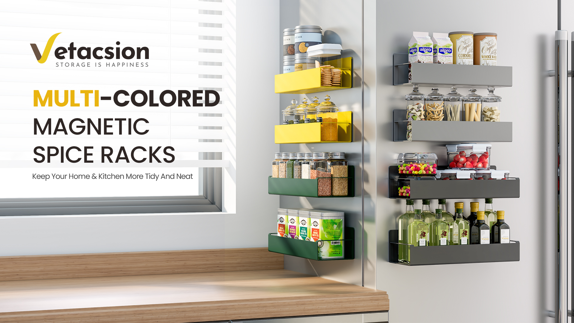 Amazon.com: Vetacsion 4 Pack Moveable Fridge Magnetic Spice Racks